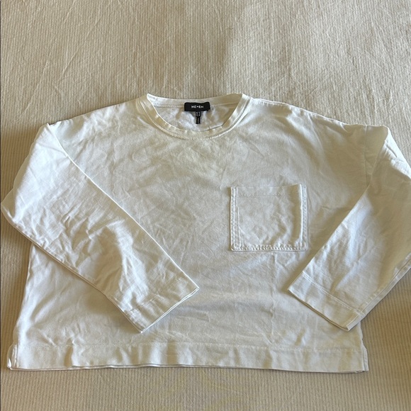 ME+EM Boxy White Long Sleeve Shirt with Pocket - Picture 2 of 6